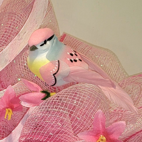 It's a Girl Wreath Deco Mesh Hand Painted Baby Stork Floral - Picture 11 of 13